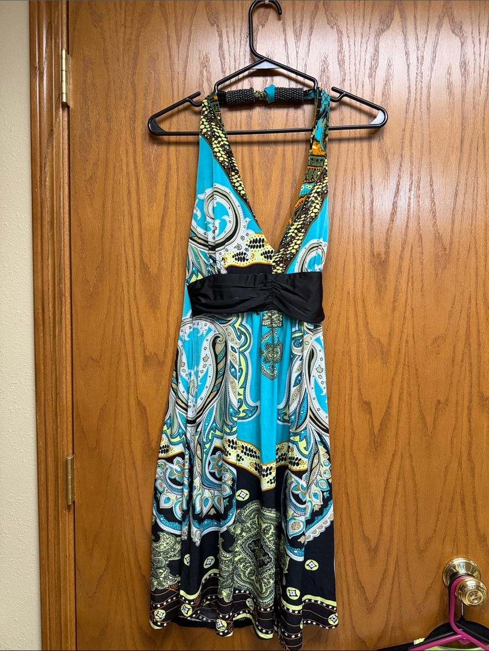 Cristinalove Teal, Black and Yellow Paisley One-Shoulder Dress